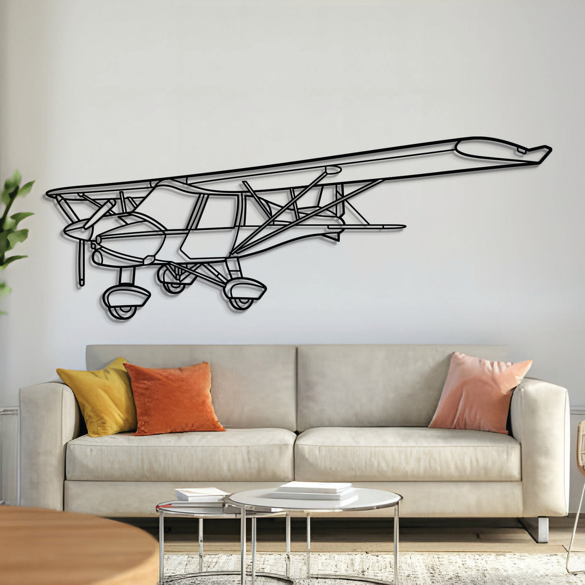 C42B Angle metal aircraft wall art, laser‑cut 2 mm steel with matte powder coat and floating 3D effect