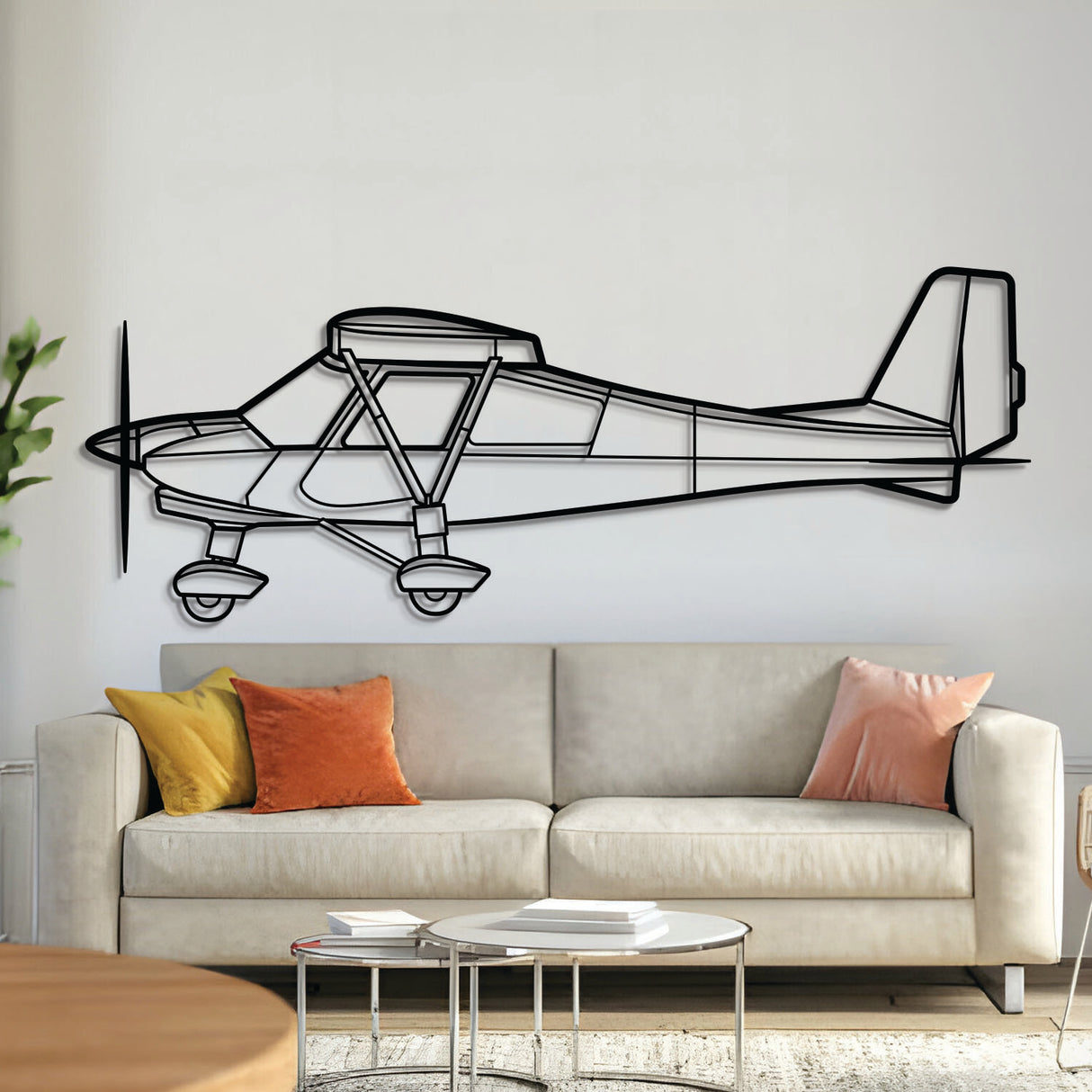 C‑42B metal aircraft wall art in 2 mm laser-cut steel with matte powder-coated textured finish and 3 D elevation screws for a floating effect