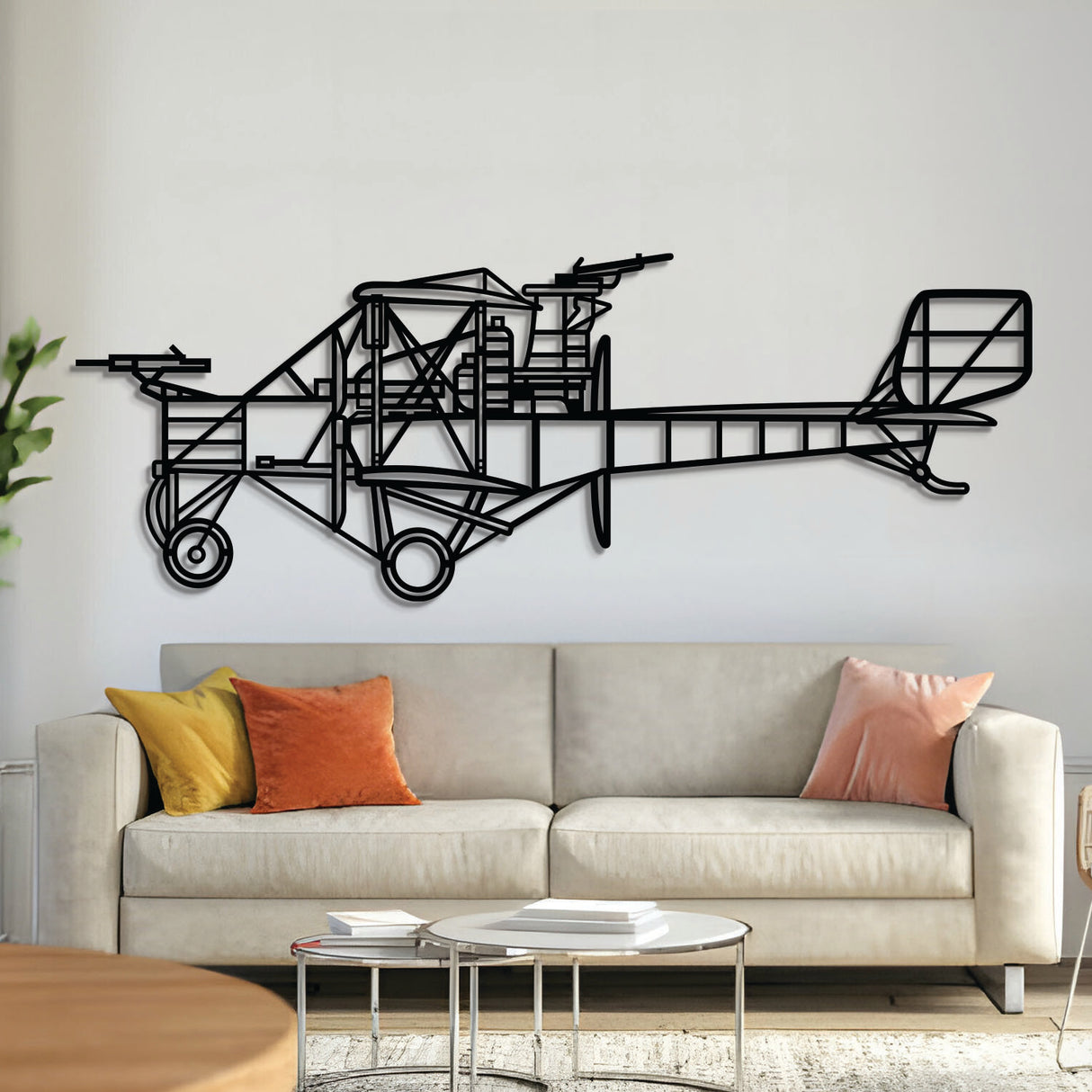 Caproni Ca.3 World War I Italian heavy bomber wall art, laser‑cut 2 mm steel with matte textured finish and dramatic 3D elevation