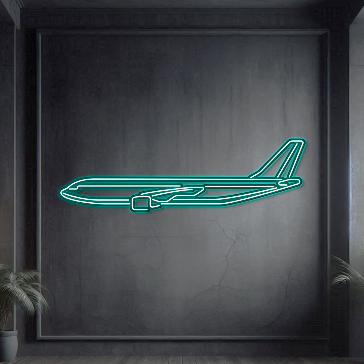A300-600F aviation wall art in matte steel neon, laser-cut precision with 3D elevation for modern spaces