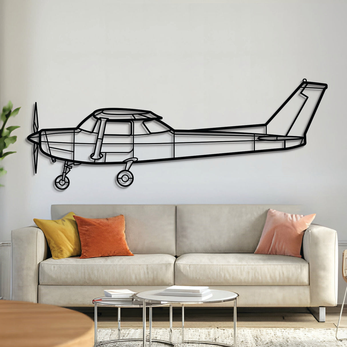 Cessna 152 two-seat trainer aircraft wall art, laser‑cut 2 mm textured steel with matte finish