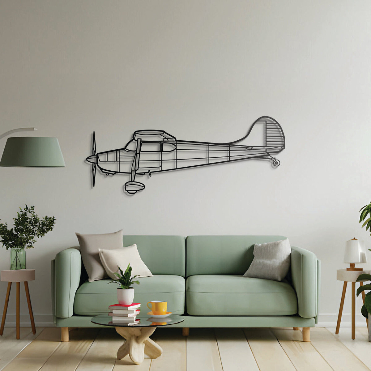 Cessna 170B vintage single-engine prop airplane metal wall décor – minimalist bush plane artwork ideal for hangar or home office
