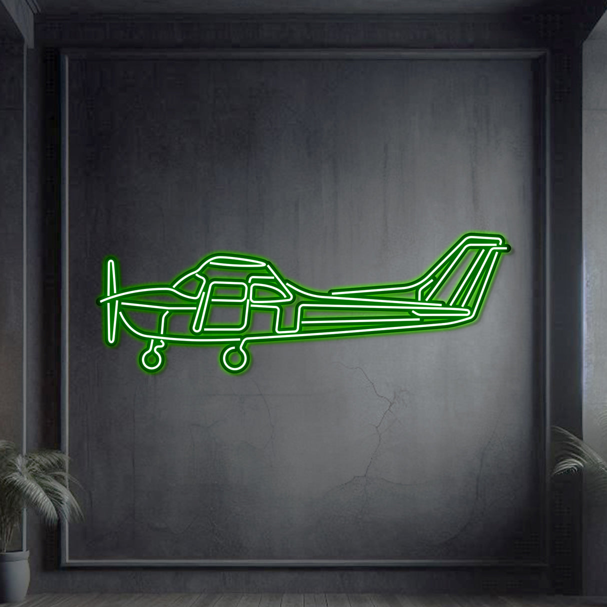 Cessna 172 neon wall art, modern aviation décor perfect for hangars, home offices, or contemporary living space