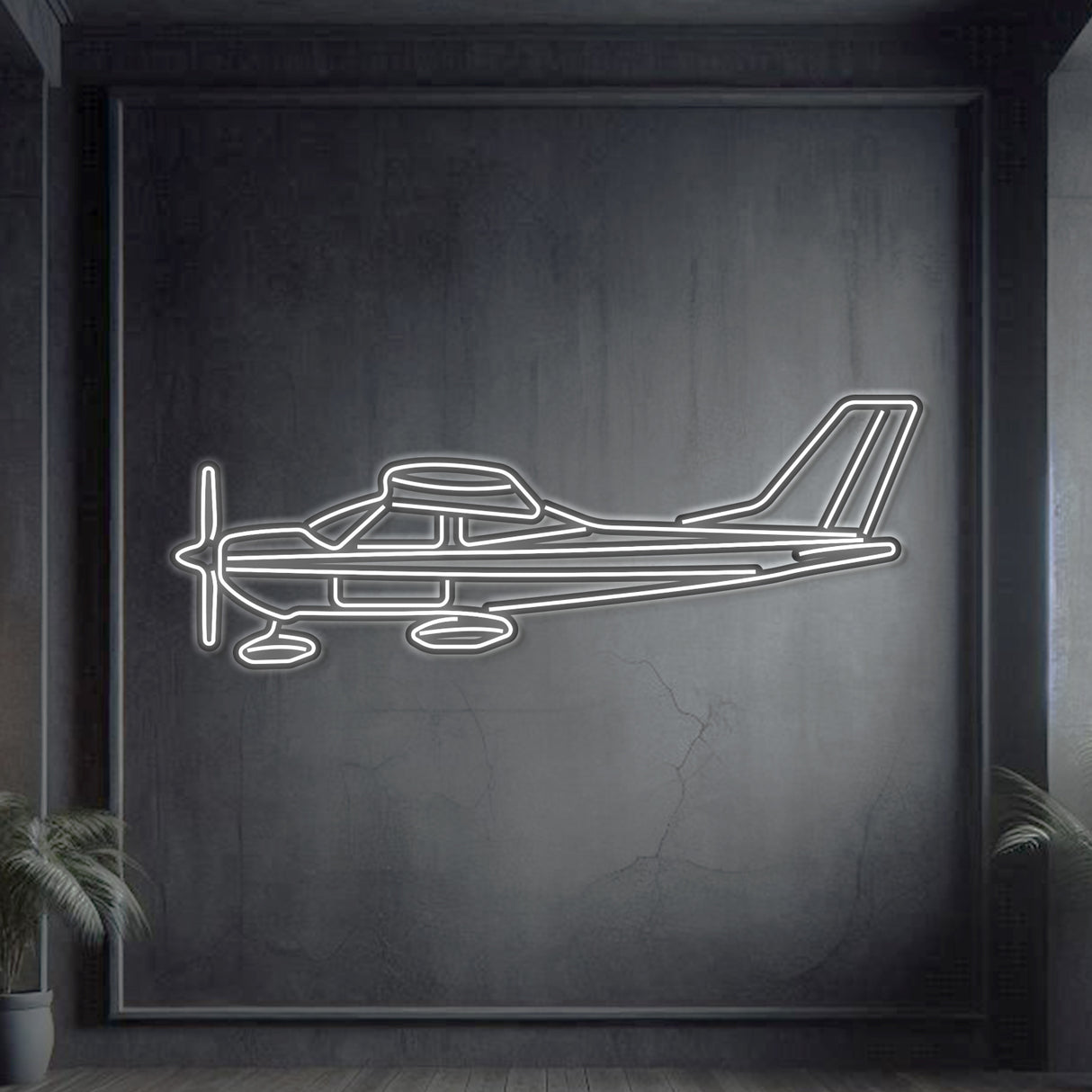 177A neon aircraft wall art, laser-cut 2 mm steel with matte powder coat and elegant floating 3D effect