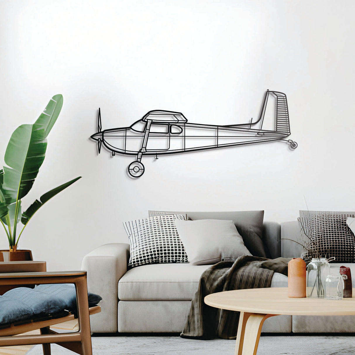 Cessna 180F Skywagon STOL taildragger silhouette, elevated 1 cm from wall, ready-to-hang centerpiece