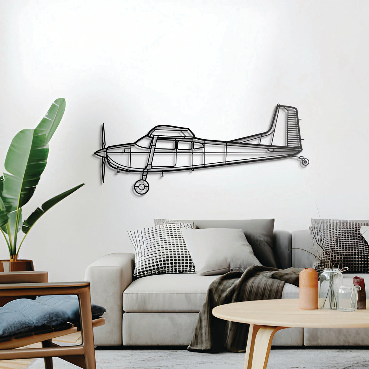 Cessna 180K Skywagon silhouette metal wall art – minimalist general aviation décor for enthusiasts