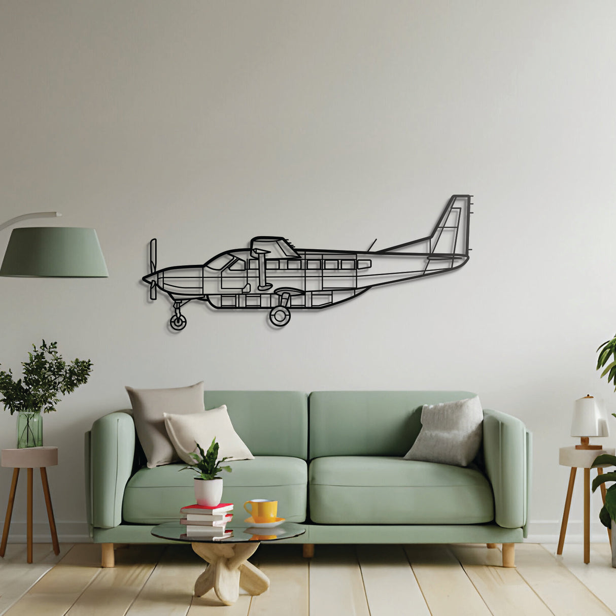 208 Caravan wall décor in textured matte steel, ideal for aviation-themed interiors