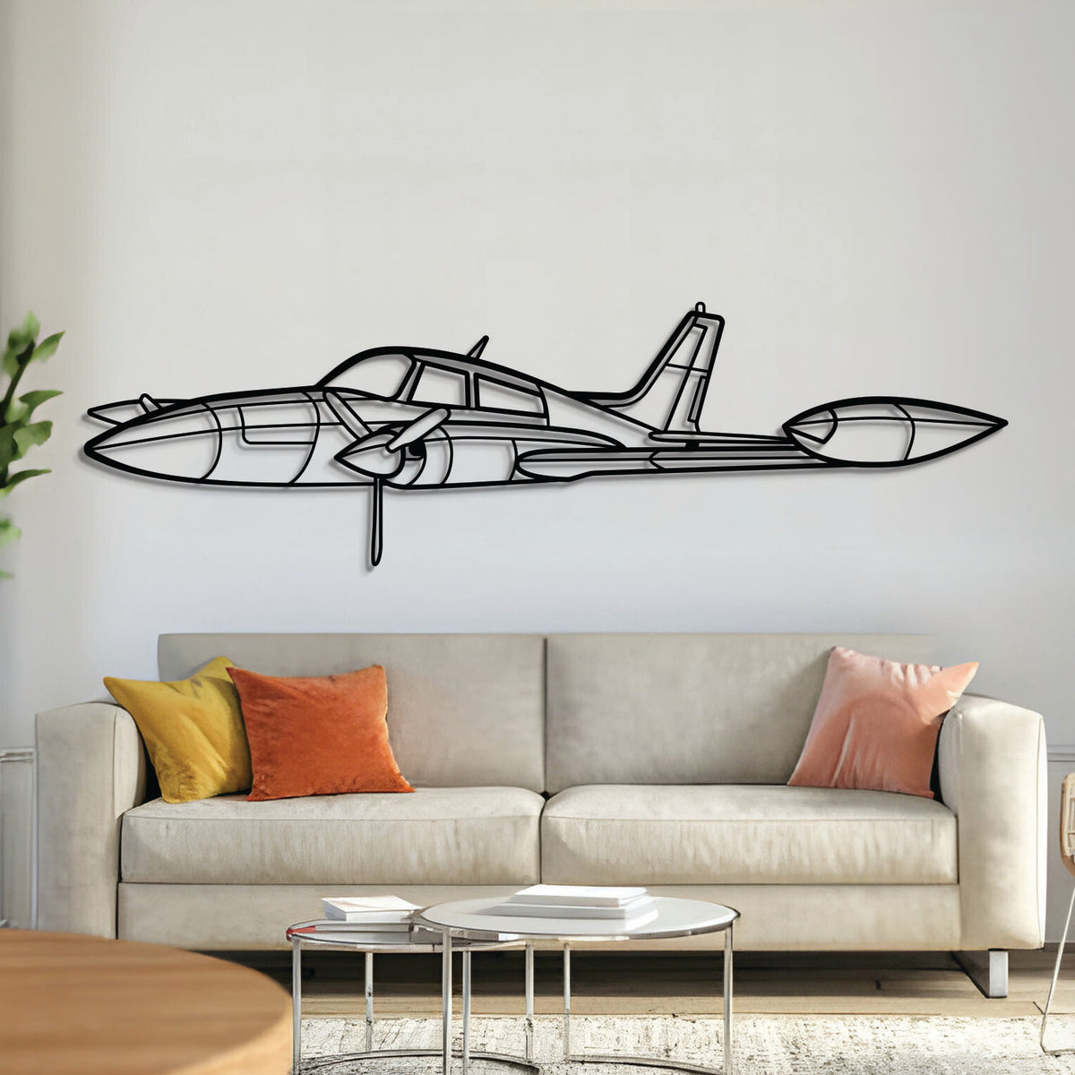 Cessna 310R twin‑engine low‑wing aircraft silhouette – laser‑cut 2 mm steel, textured matte powder‑coat finish, ready to hang