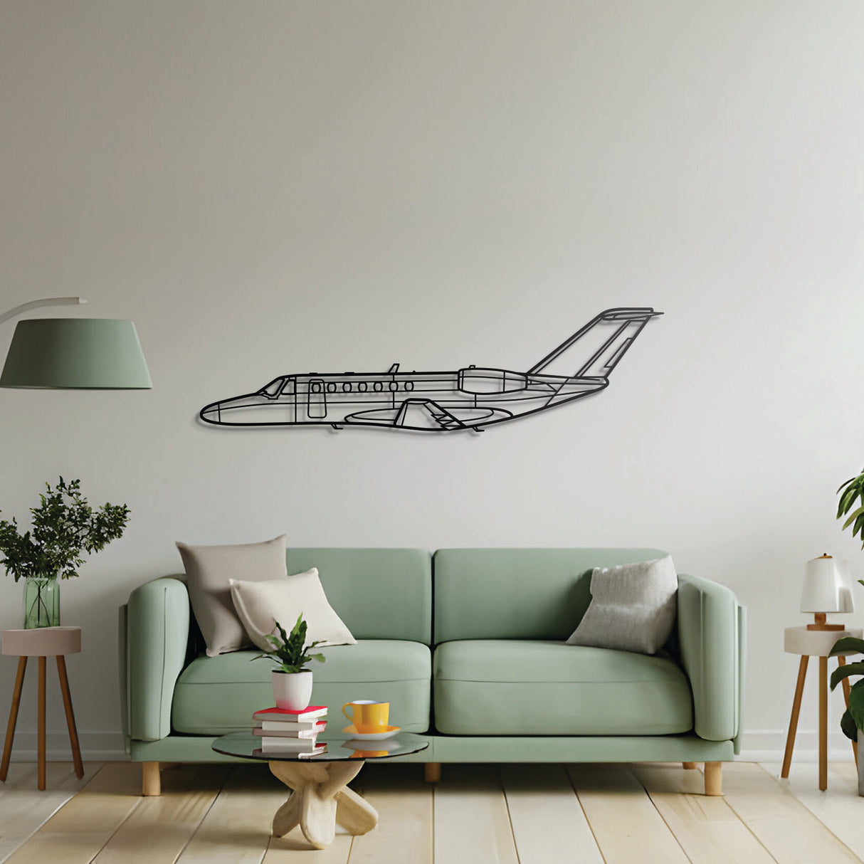 525B CJ3 silhouette metal wall piece – handcrafted business jet plane décor perfect for modern interiors