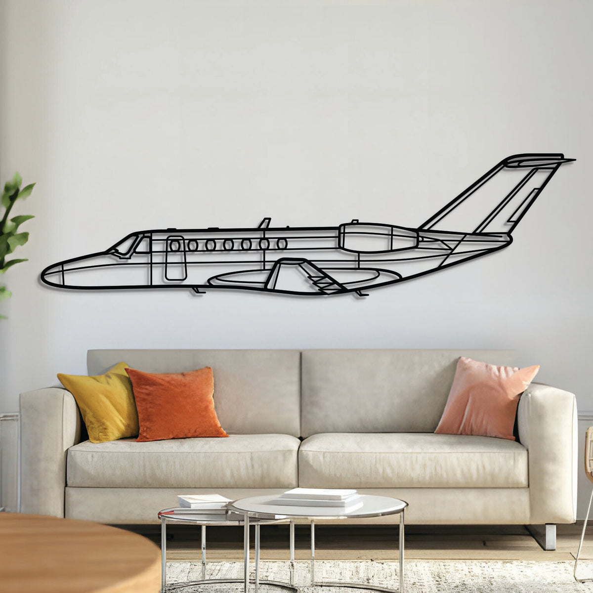 Cessna Citation 525B CJ3 business jet metal wall art – laser-cut matte black steel silhouette with floating 3D effect