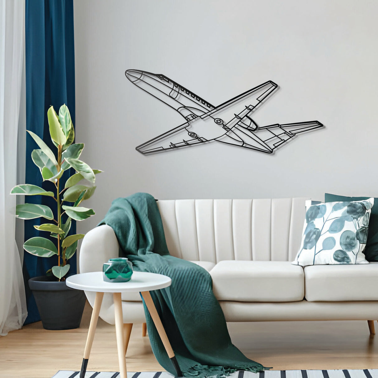 Minimalist aviation décor: angled CJ3 jet metal wall art for hangars or offices