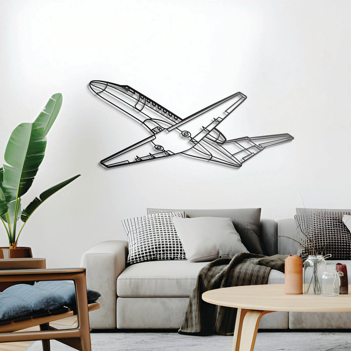 Ready-to-hang 2 mm steel CJ3 aircraft wall sculpture with 1 cm elevation for depth
