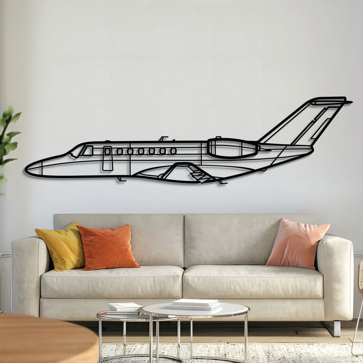 Cessna Citation CJ3+ light business jet silhouette — laser-cut black metal wall art with 3D floating effect