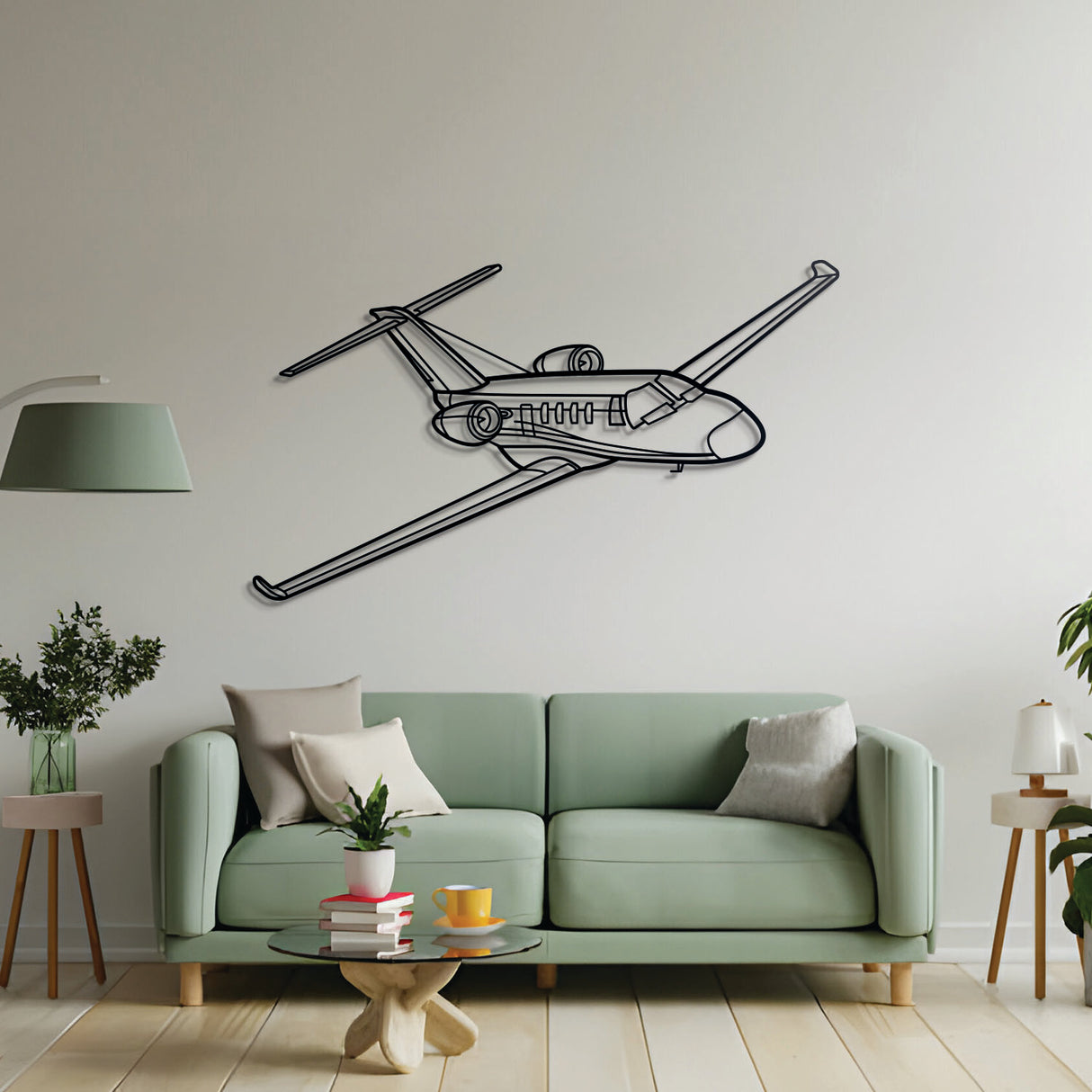 Cessna Citation M2 angled jet silhouette cut from 2 mm matte black steel with floating mount