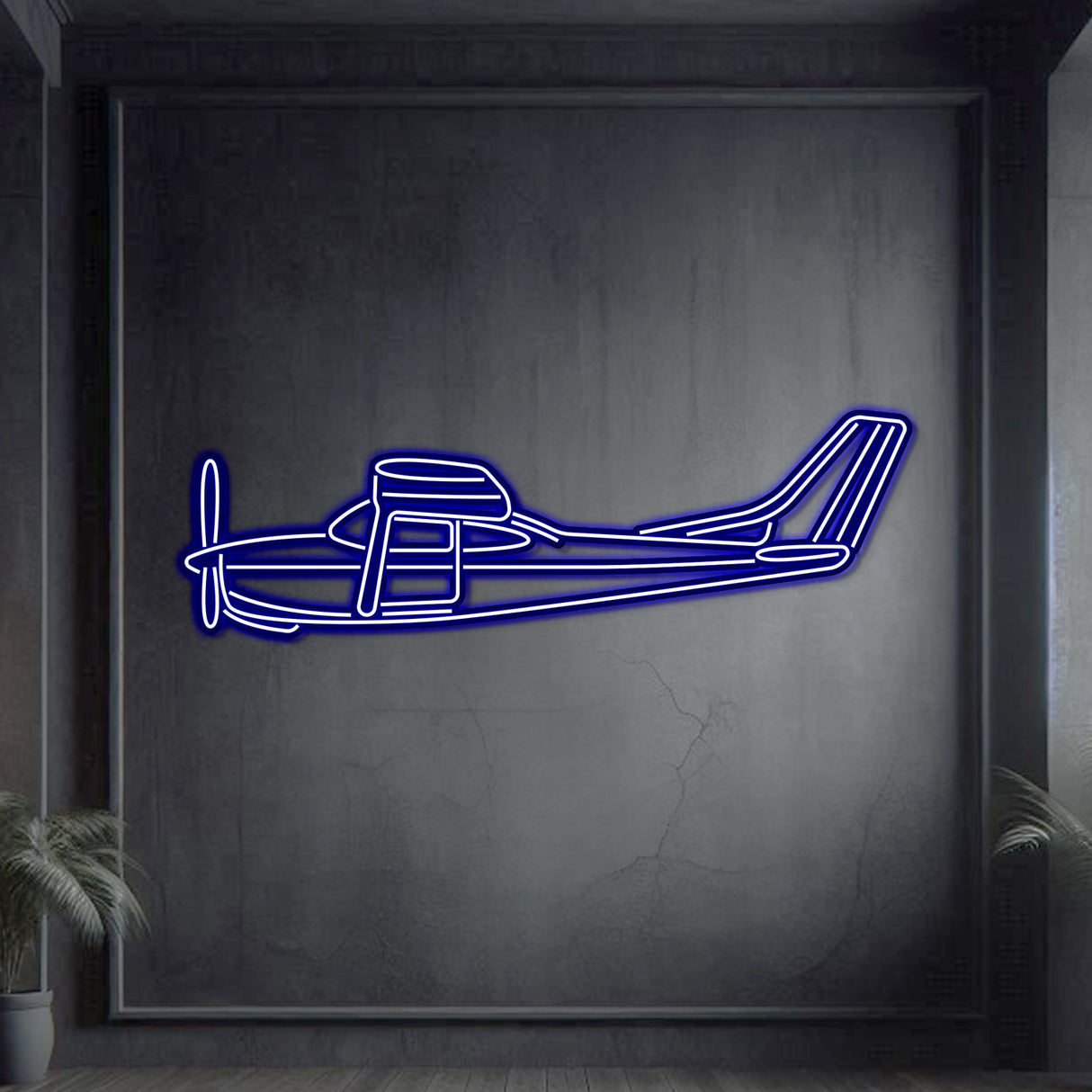 R182 neon wall art, sleek modern aviation décor ideal for hangars, offices, or contemporary living spaces