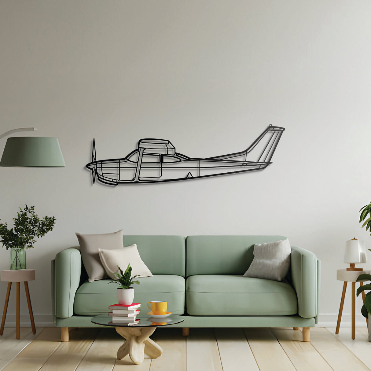 R182 Skylane RG silhouette wall art – handcrafted black steel aircraft profile ideal for hangar or office