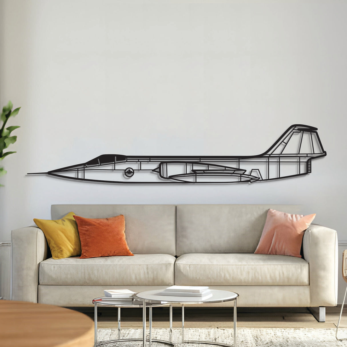 CF‑104 Metal Aircraft Wall Art in 2 mm laser‑cut steel with matte powder‑coated textured finish and 3D elevation screws