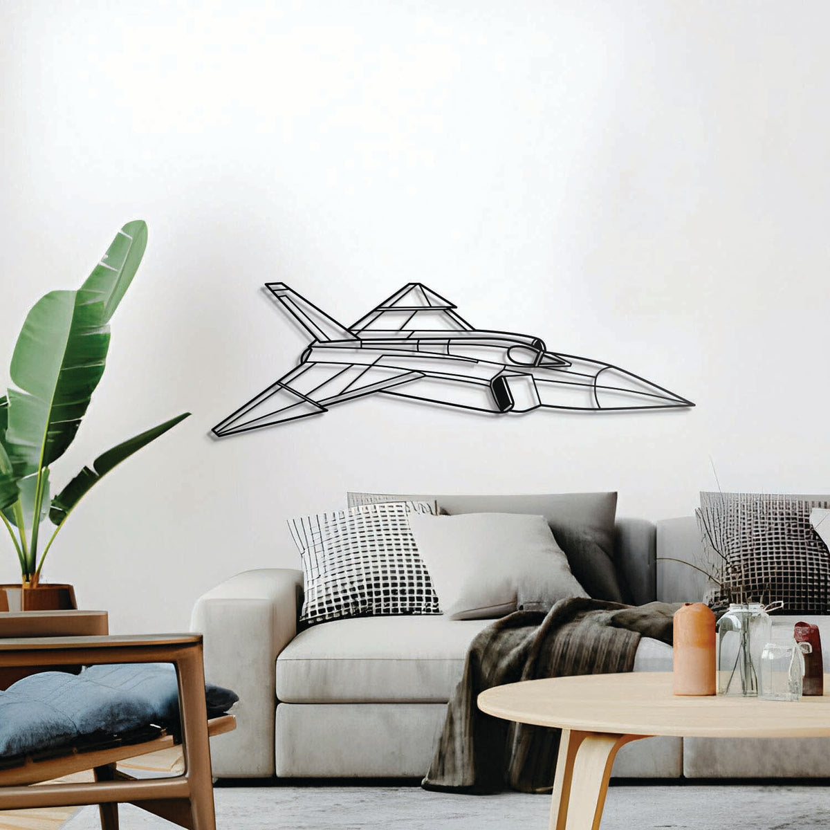 CF‑105 Arrow wall décor, textured matte steel elevated 1 cm for sleek floating aviation ambiance