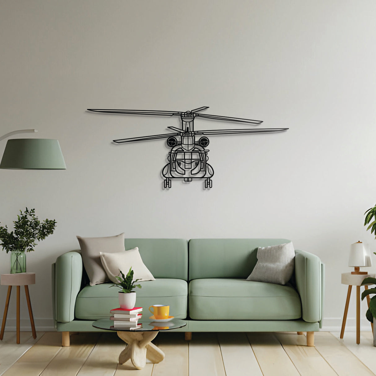 Aviation-themed CH-47D/F Chinook helicopter front design, modern metal wall art