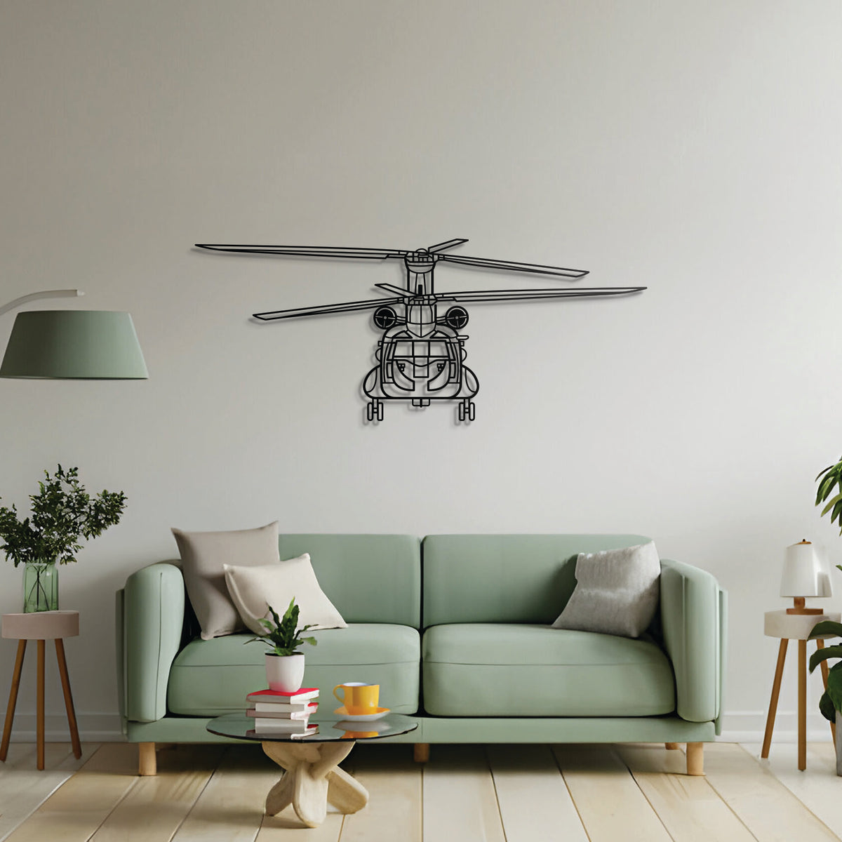 Aviation-themed CH-47D/F Chinook helicopter front design, modern metal wall art