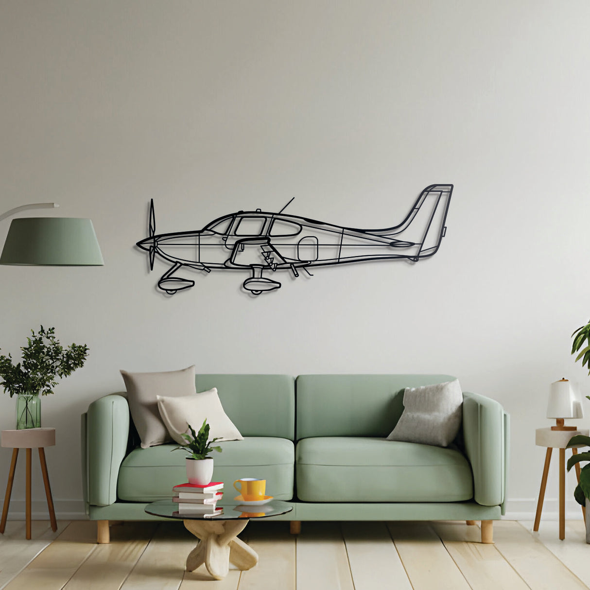 SR22 silhouette metal wall piece – precision-cut aviation art appealing to flight enthusiasts