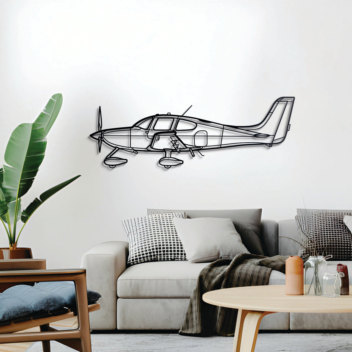 SR22 single-engine aircraft wall décor – sleek GA silhouette in powder-coated steel, ideal for hangar or office