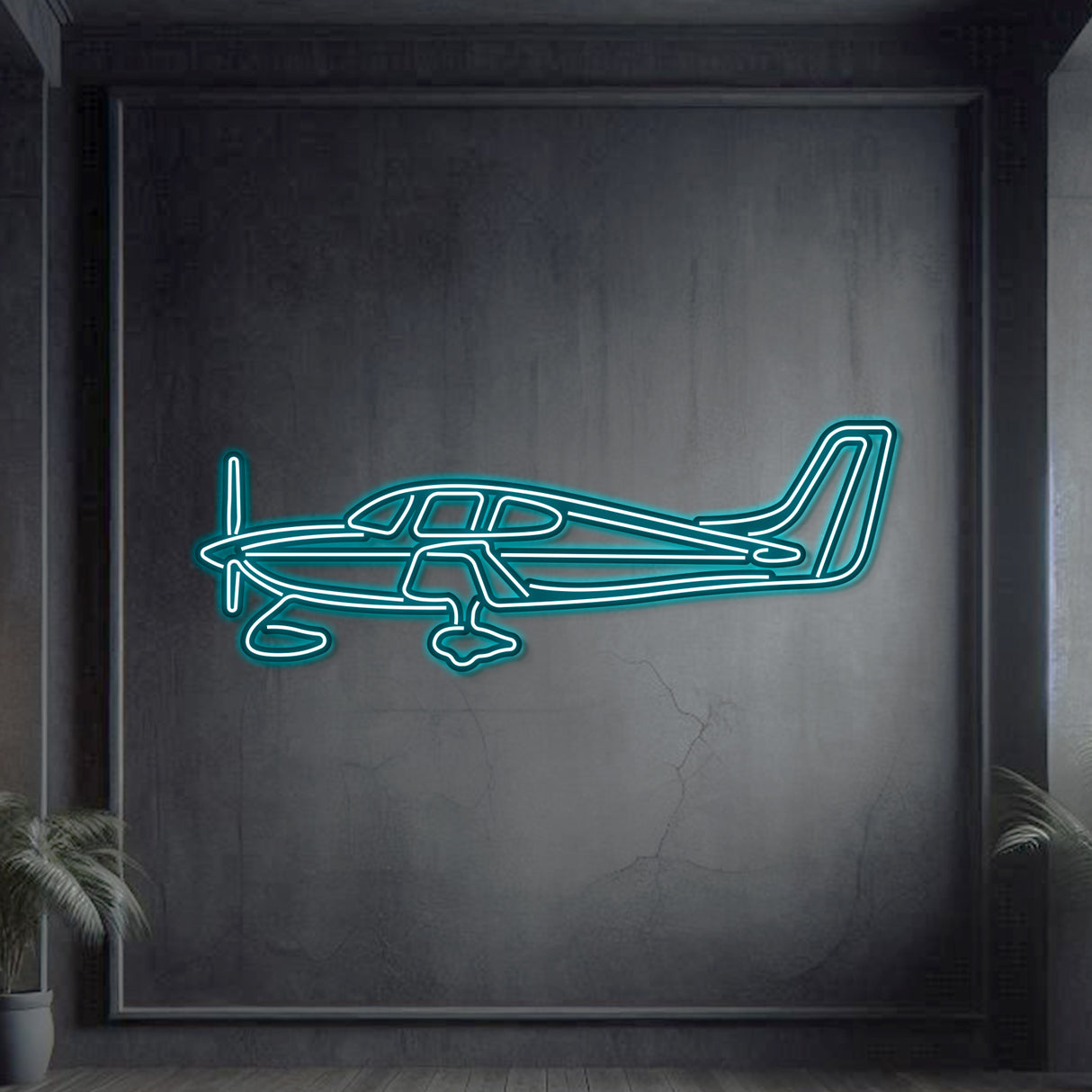SR22 neon wall art, sleek modern aviation décor ideal for hangars, offices, or contemporary living spaces