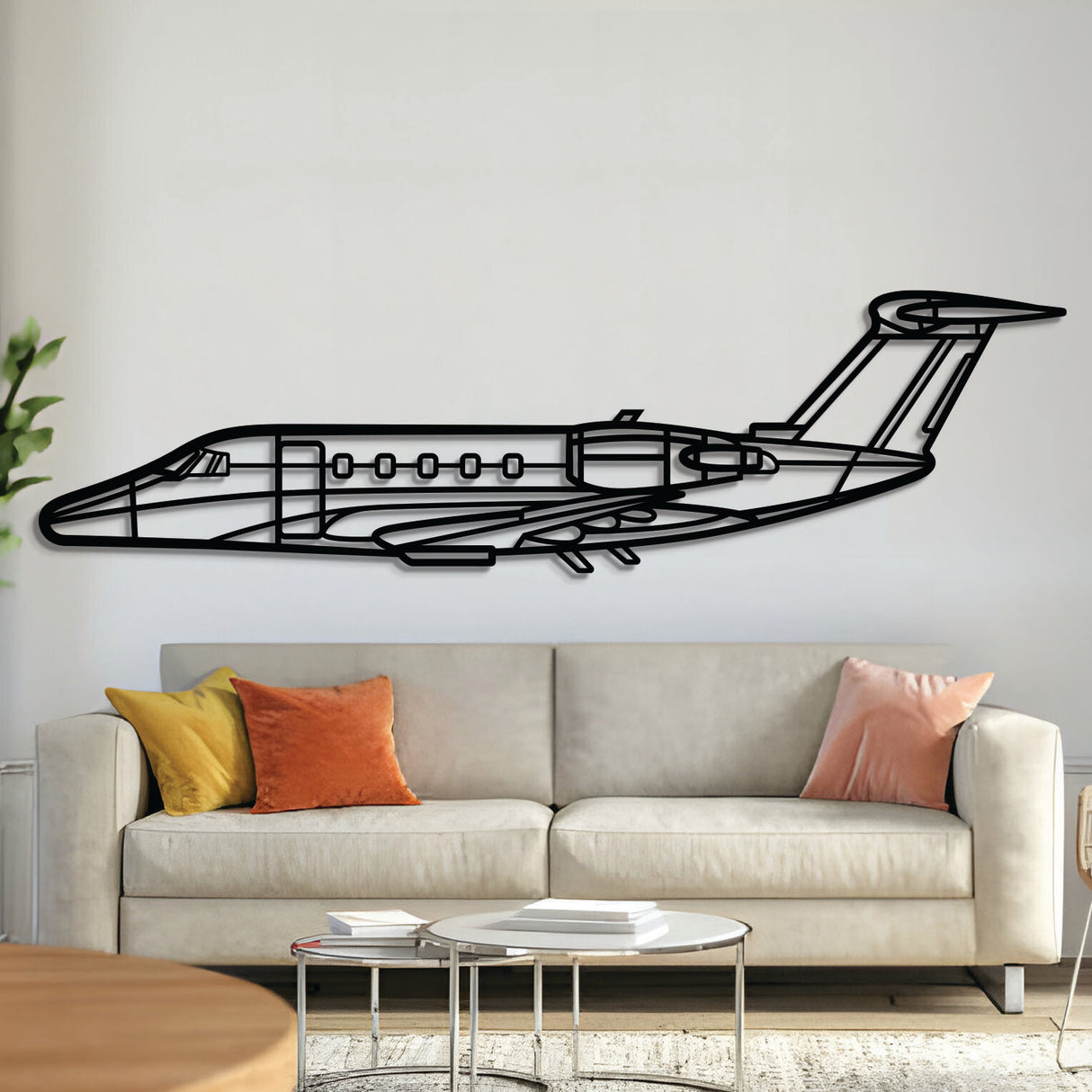 Cessna Citation 650 midsize business jet silhouette wall art, laser-cut 2 mm steel with matte textured finish and 3D elevation