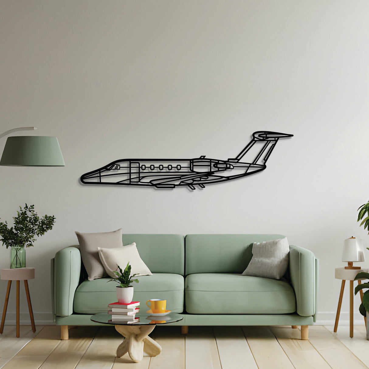 2 mm steel Citation 650 wall art, powder‑coated matte finish, floats ~1 cm off wall for dramatic 3D depth