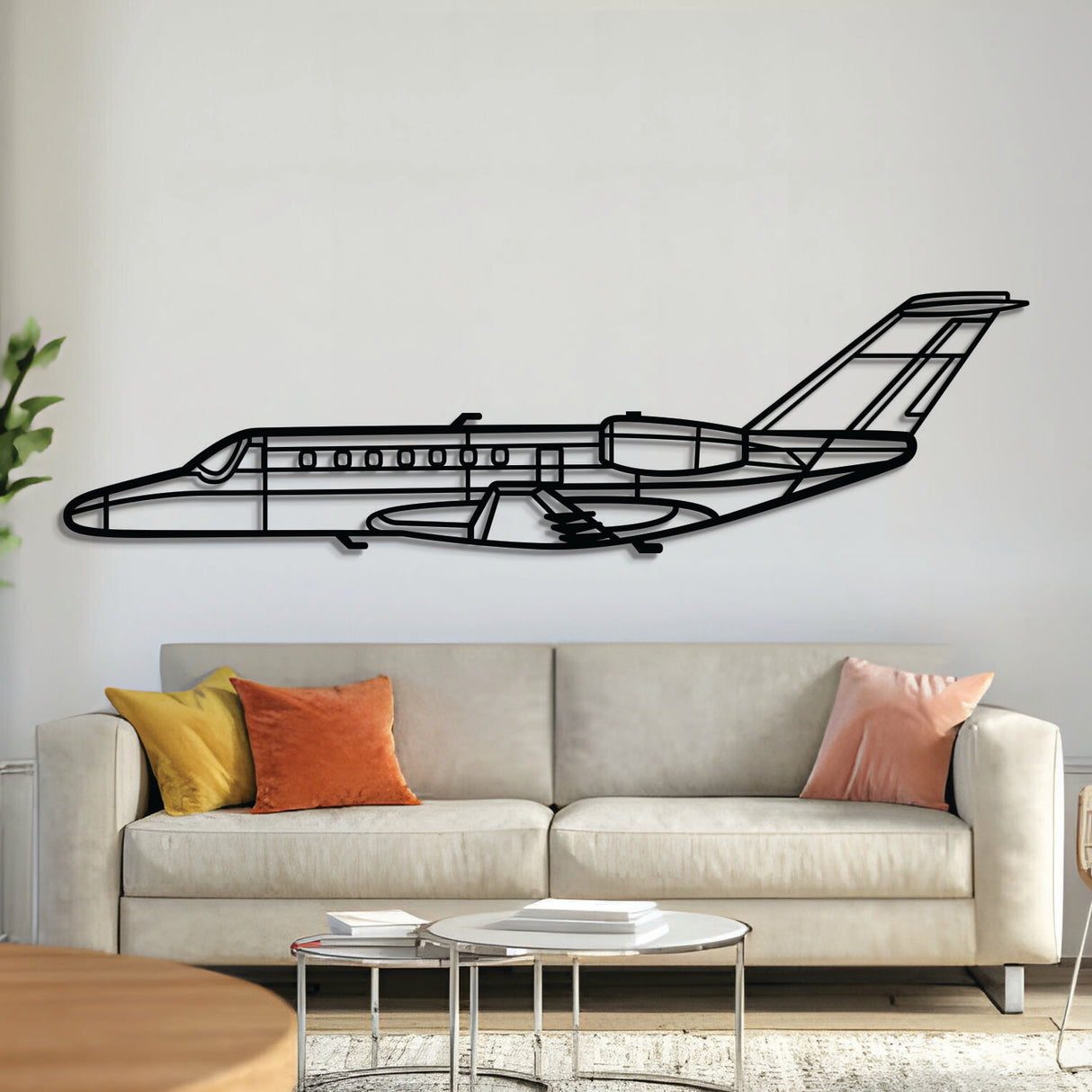 Cessna Citation CJ3 business jet silhouette wall art, laser‑cut 2 mm steel with matte textured finish and 3D elevation effect
