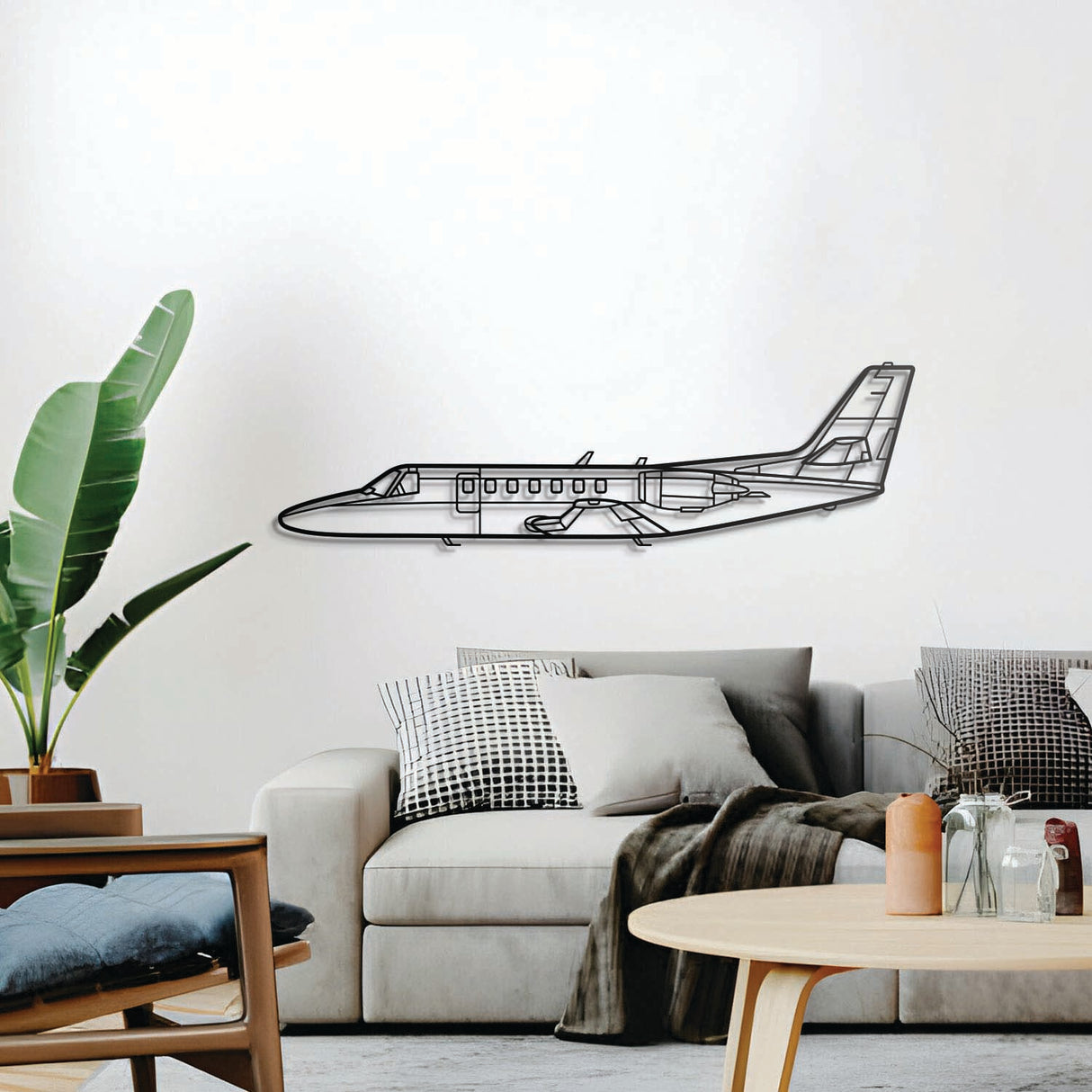Citation V wall décor, textured matte steel elevated 1 cm for sleek floating aviation design