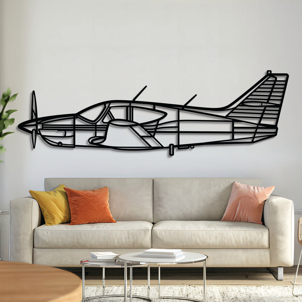 Commander 114A piston aircraft wall art, laser‑cut 2 mm steel with matte textured finish and 3D elevation