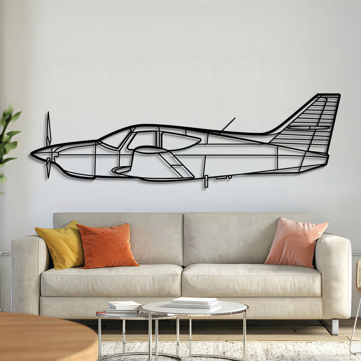 Commander 114B metal aircraft wall art in 2 mm laser‑cut steel with matte powder‑coated textured finish and 1 cm elevation screws for a premium floating 3D appearance