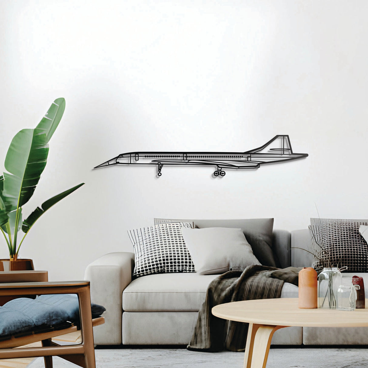 Concorde metal aircraft silhouette decor – sleek pressurized supersonic jet artwork ready to hang for hangar or office