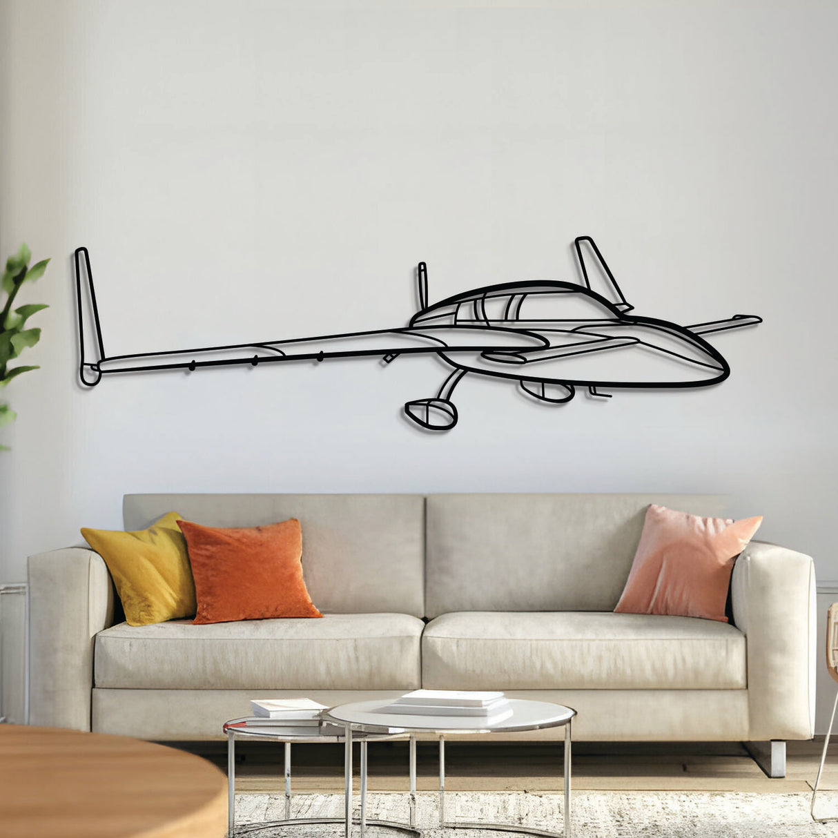 Laser‑cut matte‑finish Cozy MK IV homebuilt aircraft silhouette wall art in steel