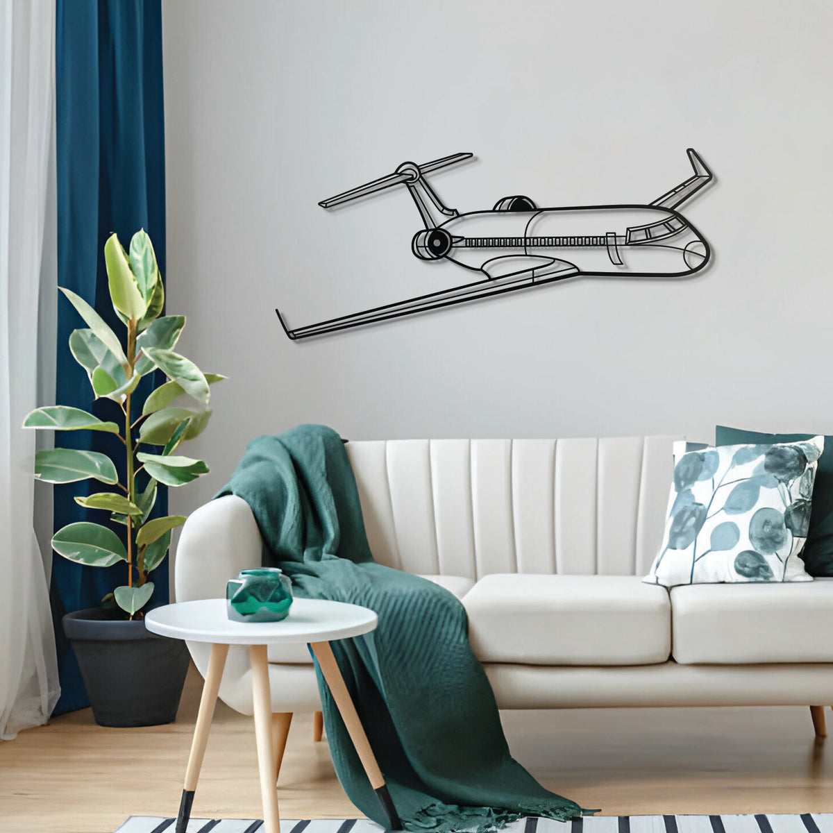 Premium CRJ 700 metal wall art, no‑assembly required for sizes under 40″, sleek matte finish perfect for modern or aviation-themed interiors