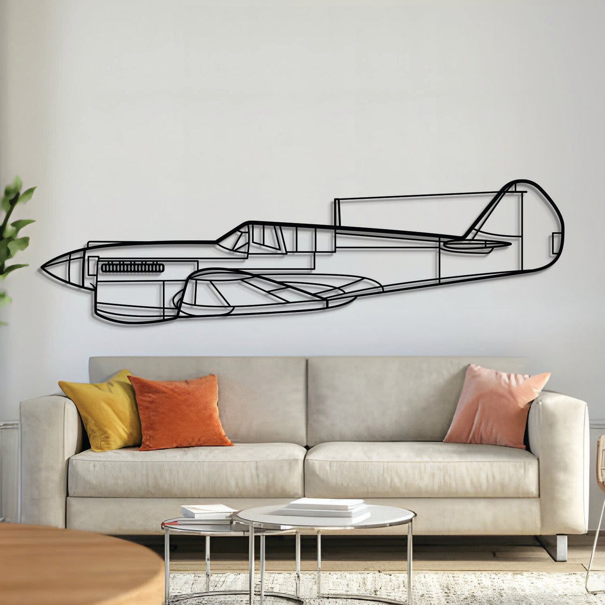 P‑40 Warhawk metal aircraft wall art, laser‑cut 2 mm steel with matte powder coat and floating 3D effect