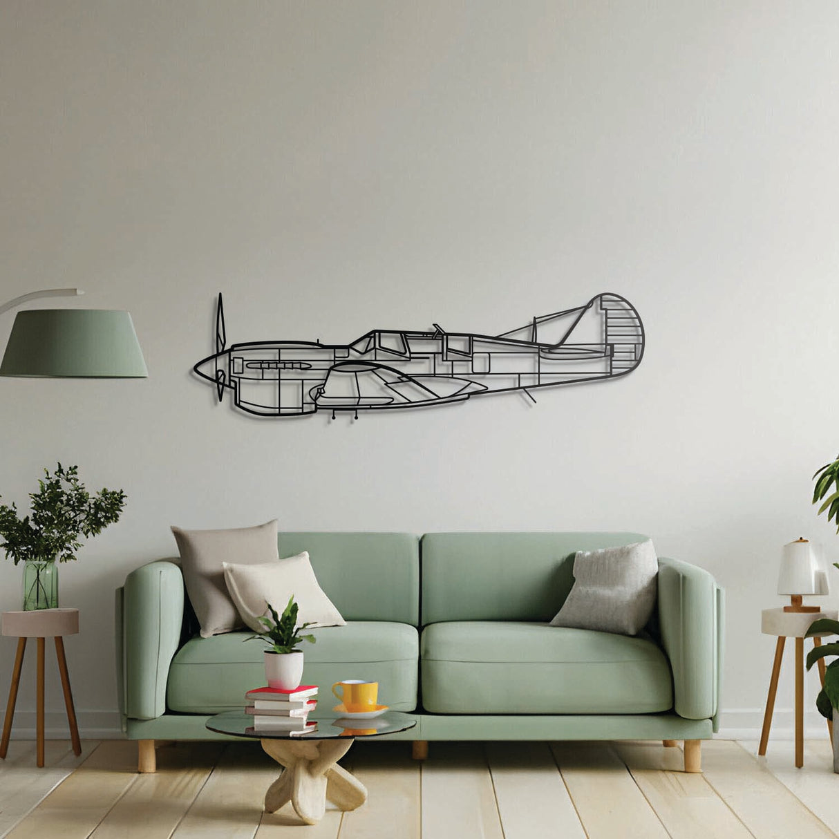 Aviation décor: TP‑40N Warhawk metal wall art in matte steel with floating 3D effect—perfect for hangar or office
