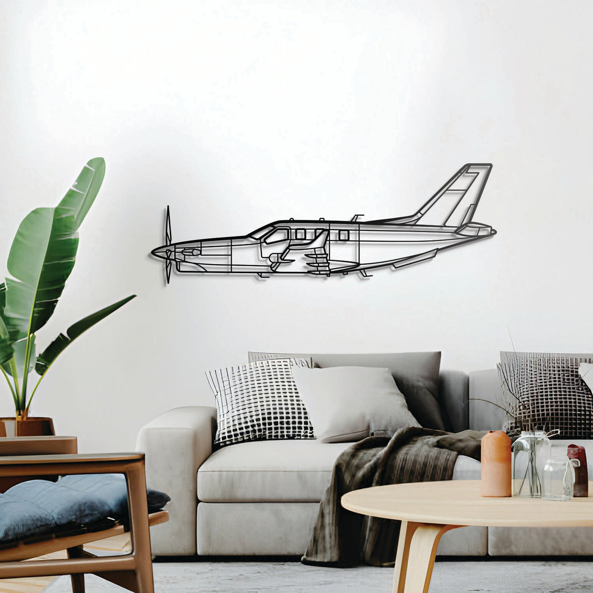 TBM 960 single-engine turboprop metal décor, elevated 1 cm from wall, ready-to-hang aviation piece