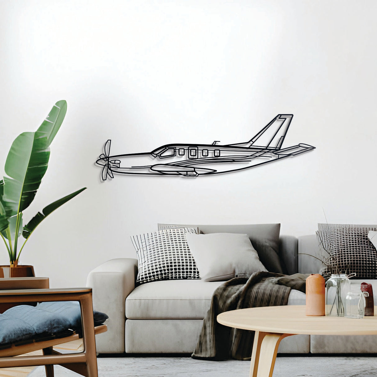 Metal TBM turboprop silhouette wall décor – sleek GA aircraft design in textured powder-coated steel