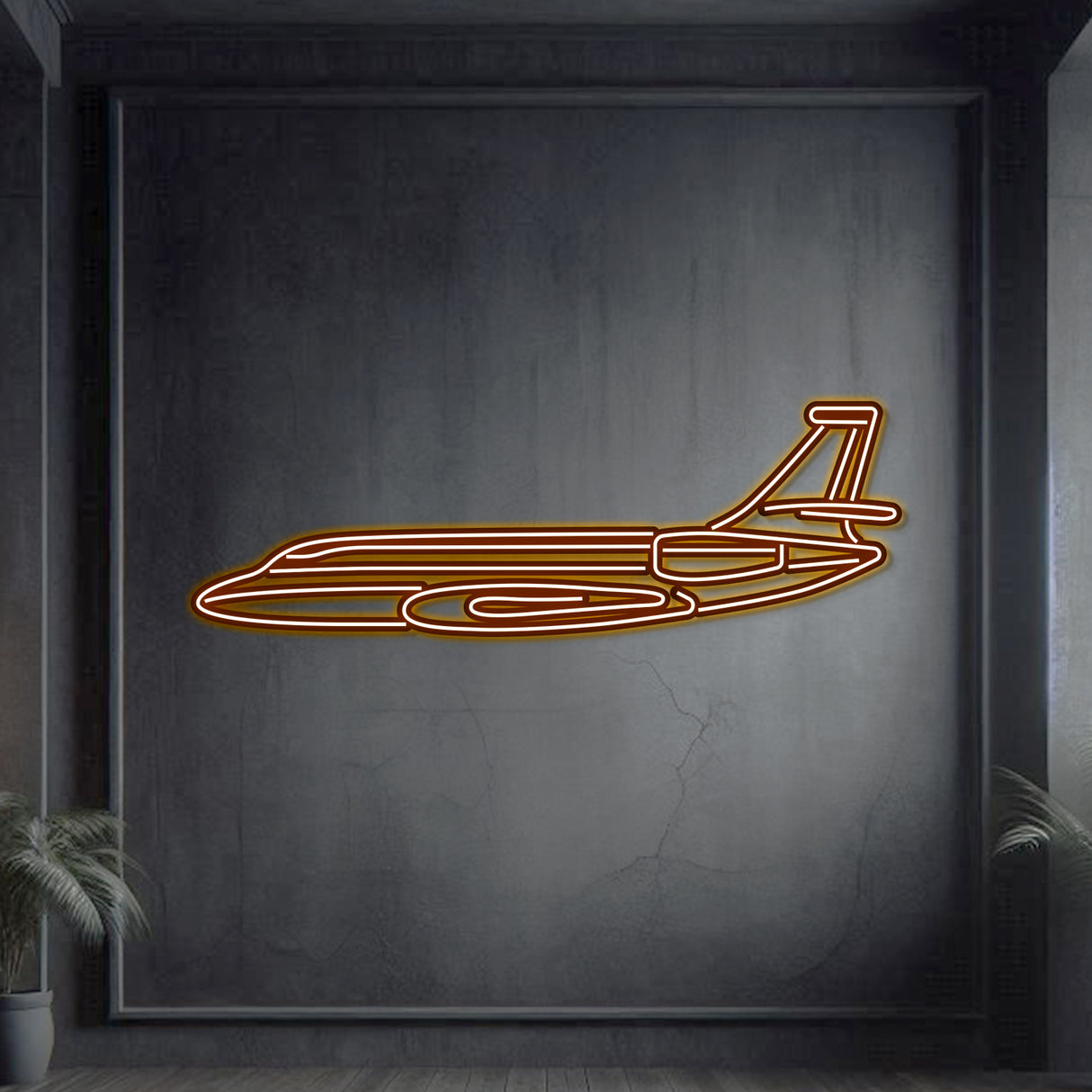 Sleek aviation décor showcasing Falcon 2000 metal neon aircraft wall art with illuminated details