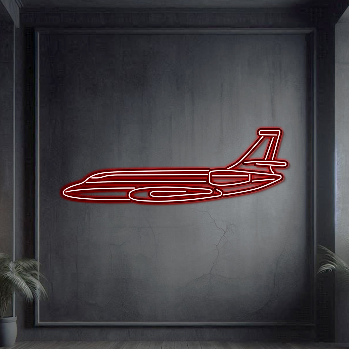 Illuminated décor featuring Falcon 2000 metal neon aircraft wall art adding aviation style