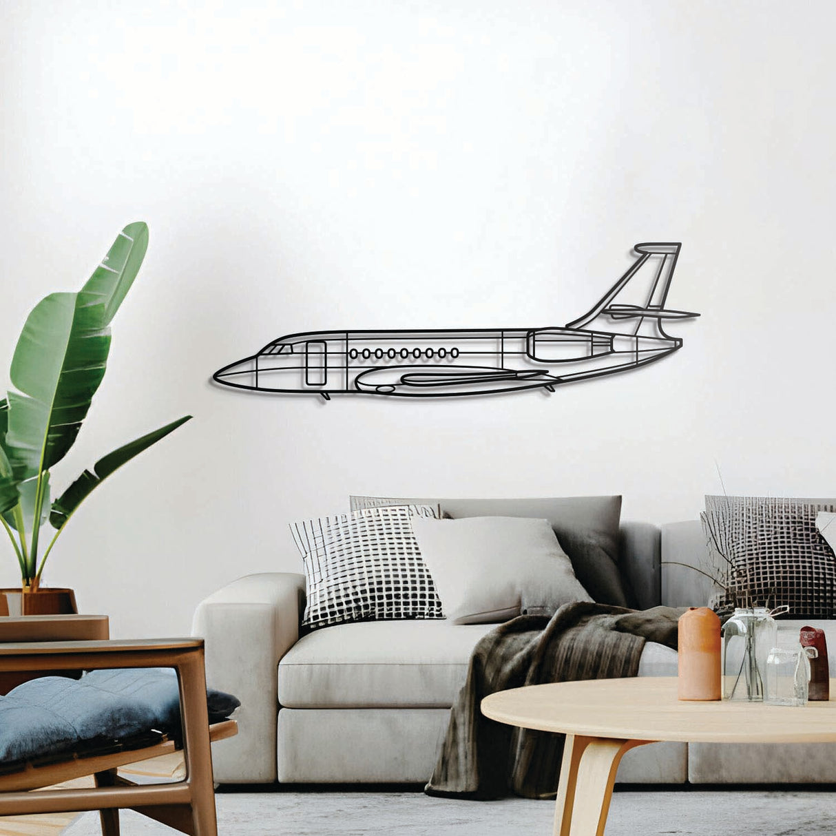 Ready‑to‑hang Falcon 2000 steel wall decor, textured dyed finish, perfect aviation enthusiast gift