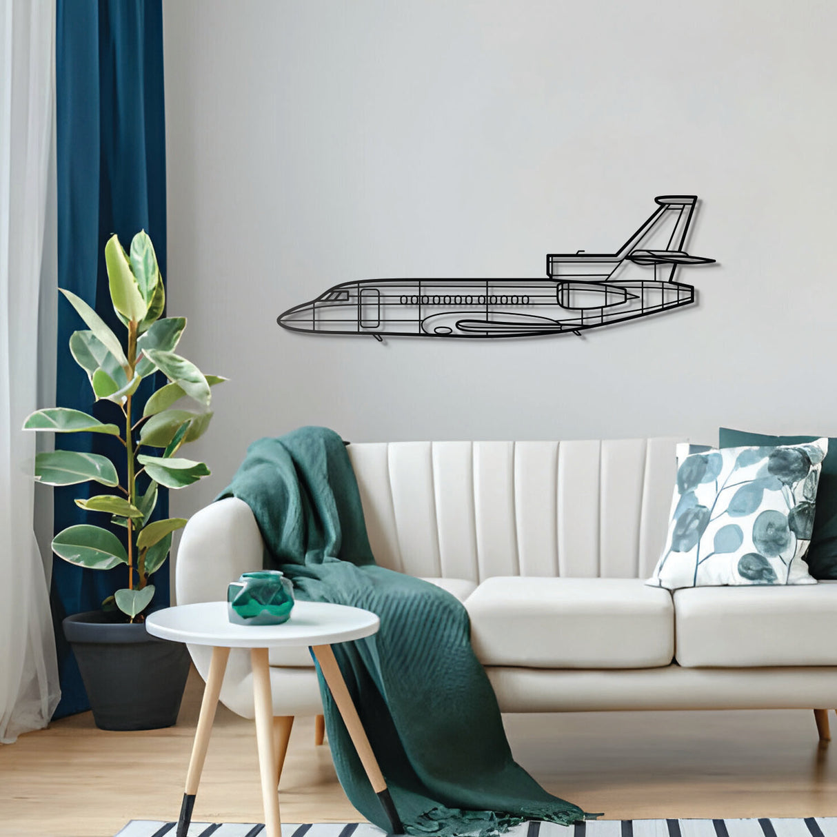 Modern Falcon 900EX metal wall art – corporate jet silhouette, ideal gift for aviation enthusiasts