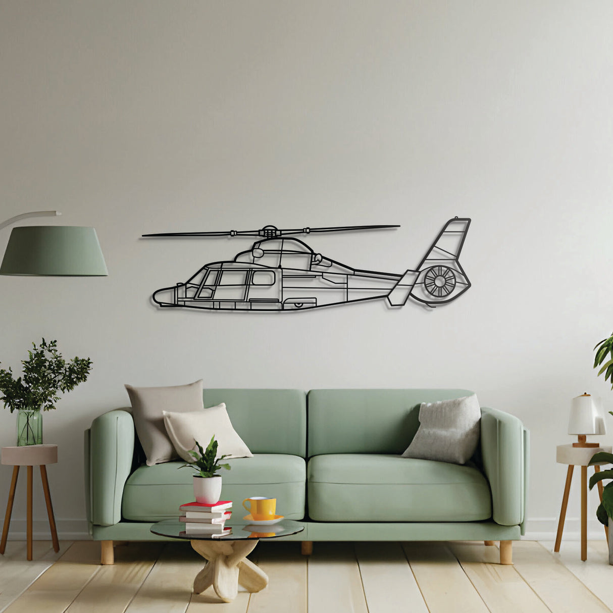 AS365 N3+ Dauphin aircraft metal wall piece – modern helicopter silhouette in matte black steel