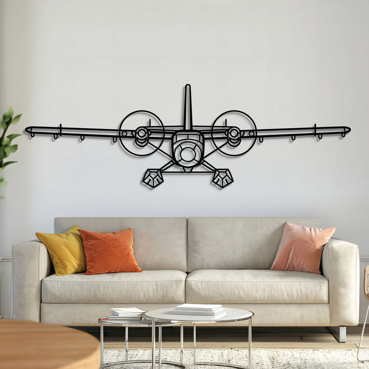 DHC‑6 Twin Otter metal aircraft wall art – laser‑cut 2 mm steel silhouette with matte textured finish and floating 3D effect