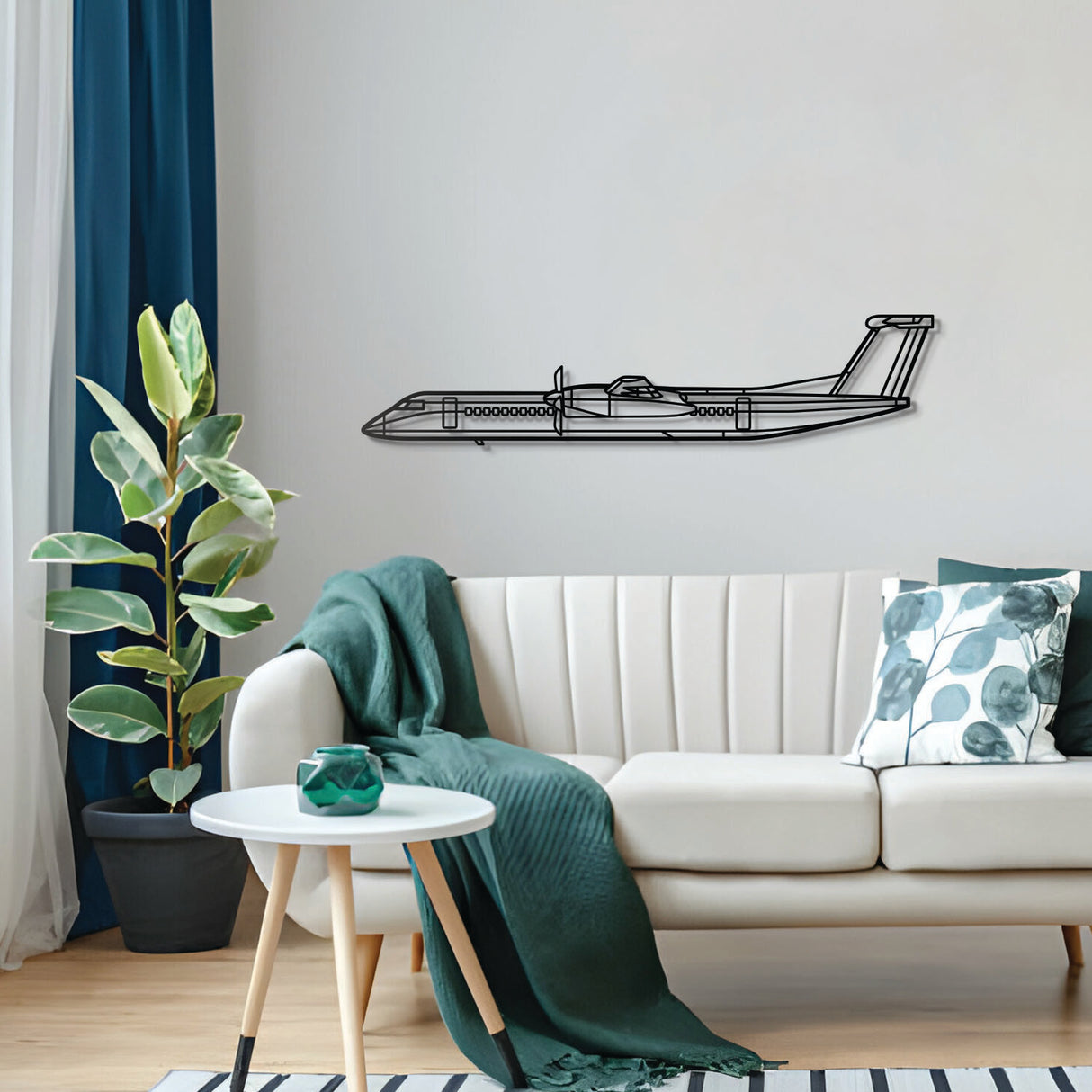 Dash 8 Q400 aircraft wall art – black steel regional airliner silhouette with elegant floating 3D design