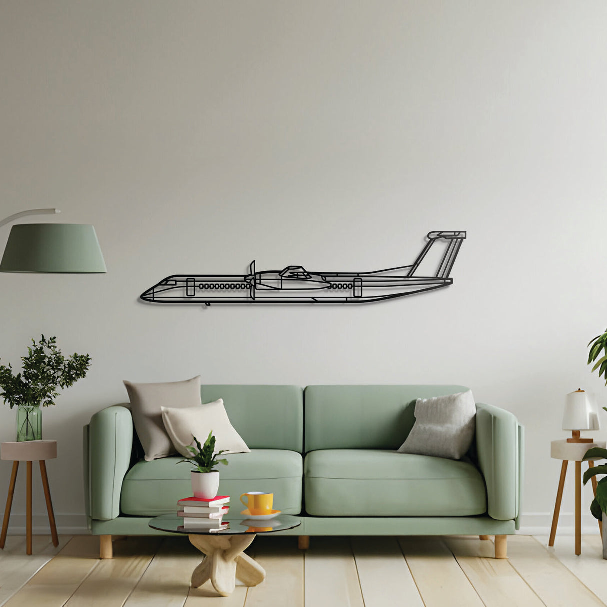 Modern Dash 8 Q400 metal wall art – pilot-themed gift featuring iconic regional turboprop silhouette
