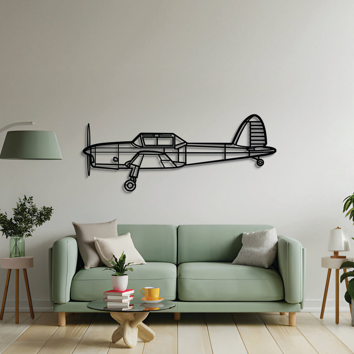 2 mm steel DHC-1 Chipmunk wall art, laser-cut matte finish, floats 1 cm off wall for eye-catching 3D depth