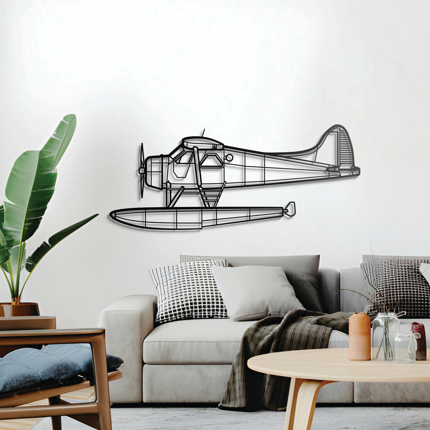 Turbo Beaver DHC-2 Mk III seaplane metal wall sculpture – minimalist aviation décor for hangar or living space